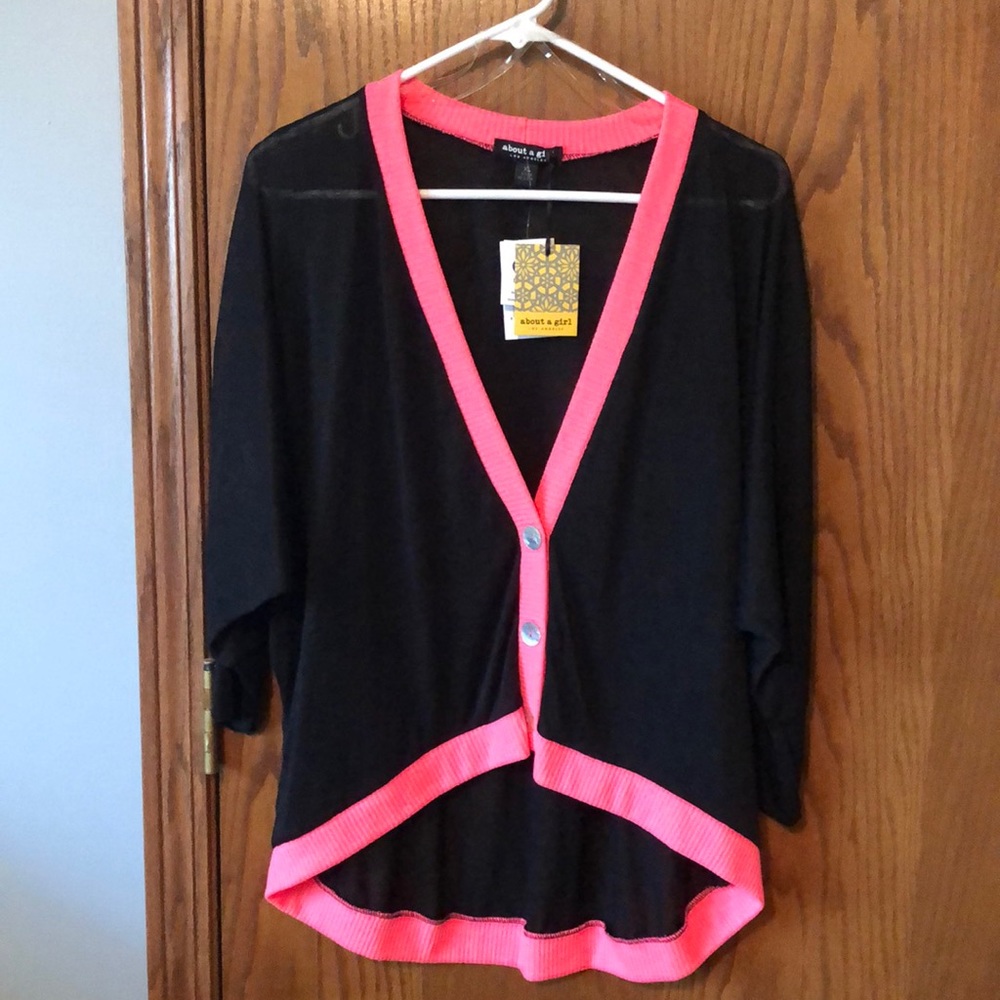 about a girl Junior’s Black with Hot Pink Trim Sweater